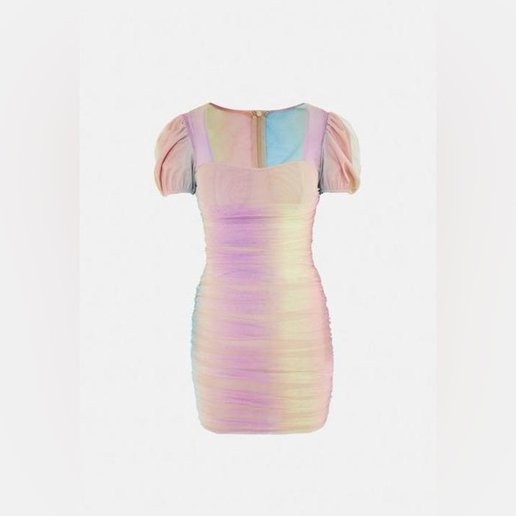 MISSGUIDED | Rainbow Mesh Ruched Mini Dress - Picture 3 of 4